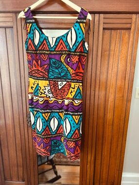 Vibrant Multicolor Tribal-Print Women's Dress 100% silk Gillian size 6
